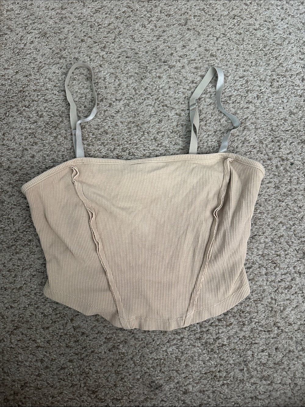 Forever 21 Ribbed Beige Cropped Cami with Adjustable Straps